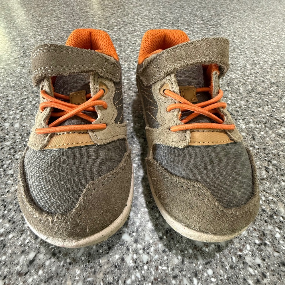 Merrell Bare Steps Kids Sneakers Olive Orange Leather Textile ML267731 Size 7.5M